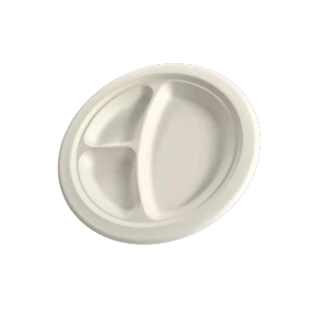 
Factory direct bagasse paper plate biodegradable sugarcane bagasse plates 9inch 3 compartment disposable paper plate 