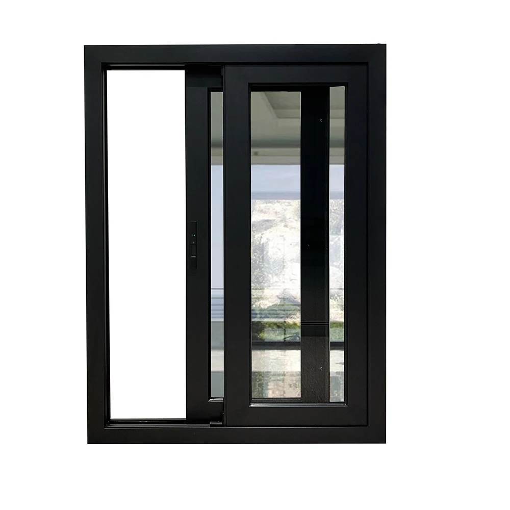 Residential system aluminium sliding windows with tempered glass in black powder coated