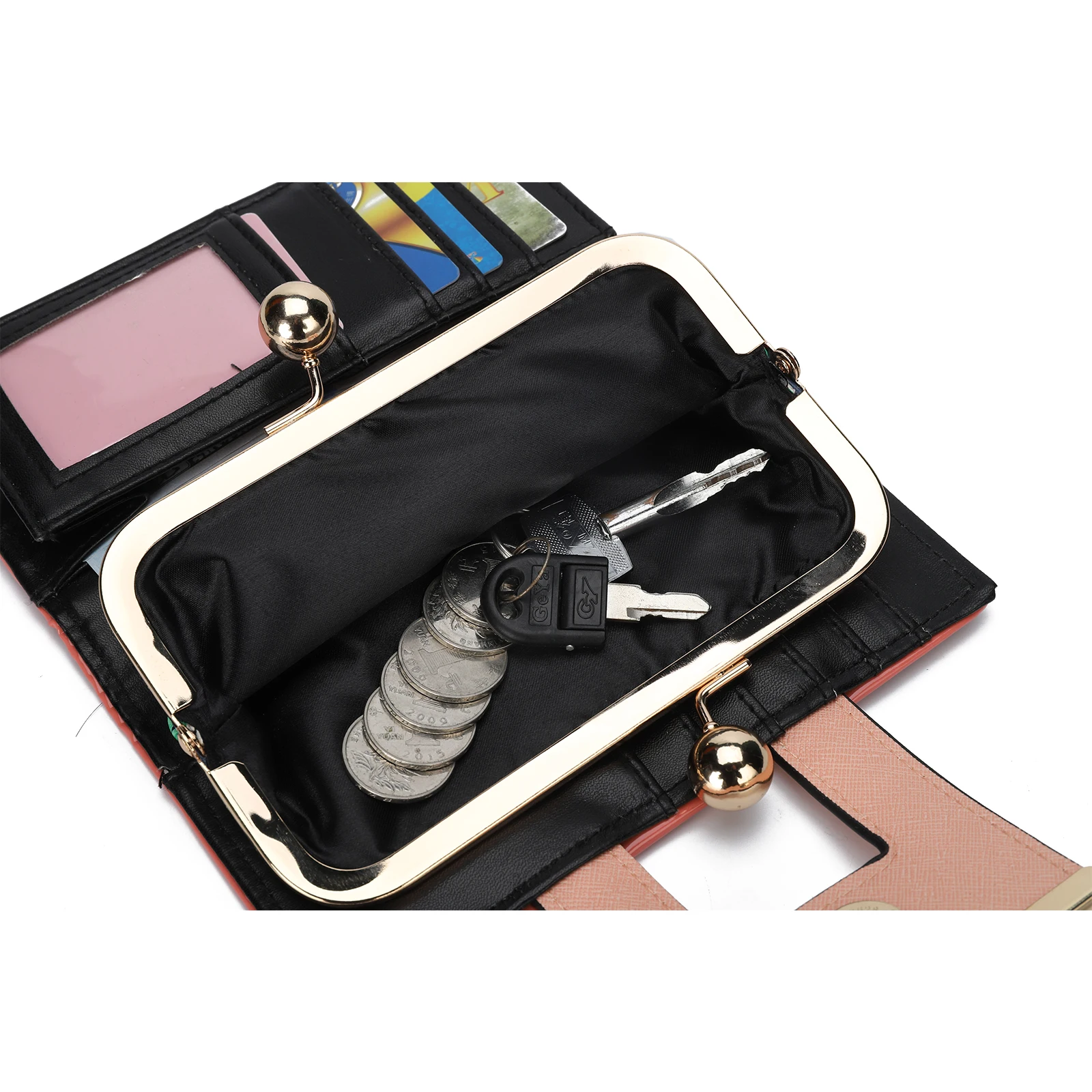 HEC 2022 Fashion Ladies PU Leather Purse Large Capacity Card Metal Buttons Small And Convenient Coin Purse Wallet