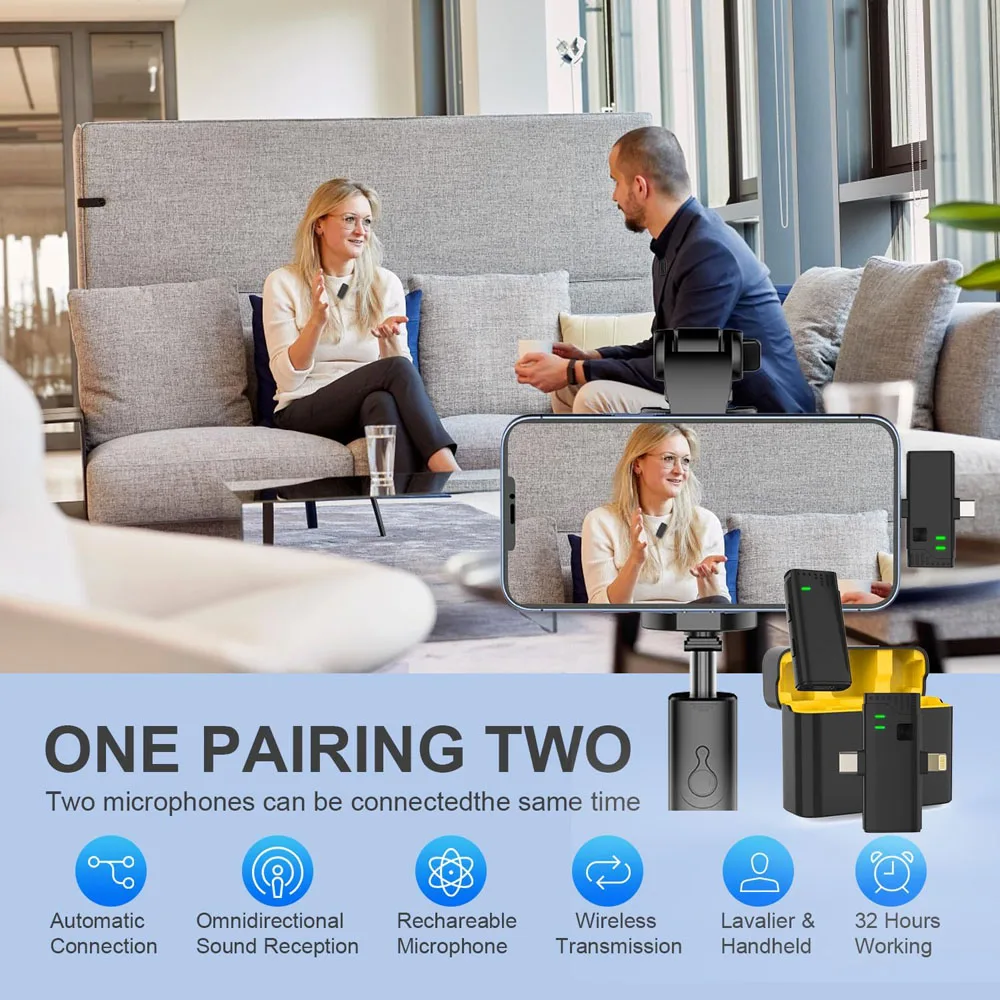 Lightning Type-C 2 1 Handheld Wireless Microphone Phone Computer 2.4GHz LED Portable Live Streaming Video Sound Recording