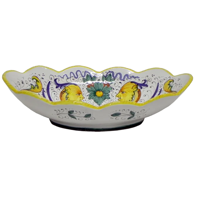 30CM / 11.8IN CERAMIC OVAL BOWL WITH RENAISSANCE RAFFAELLO DESIGN HANDMADE IN ITALY