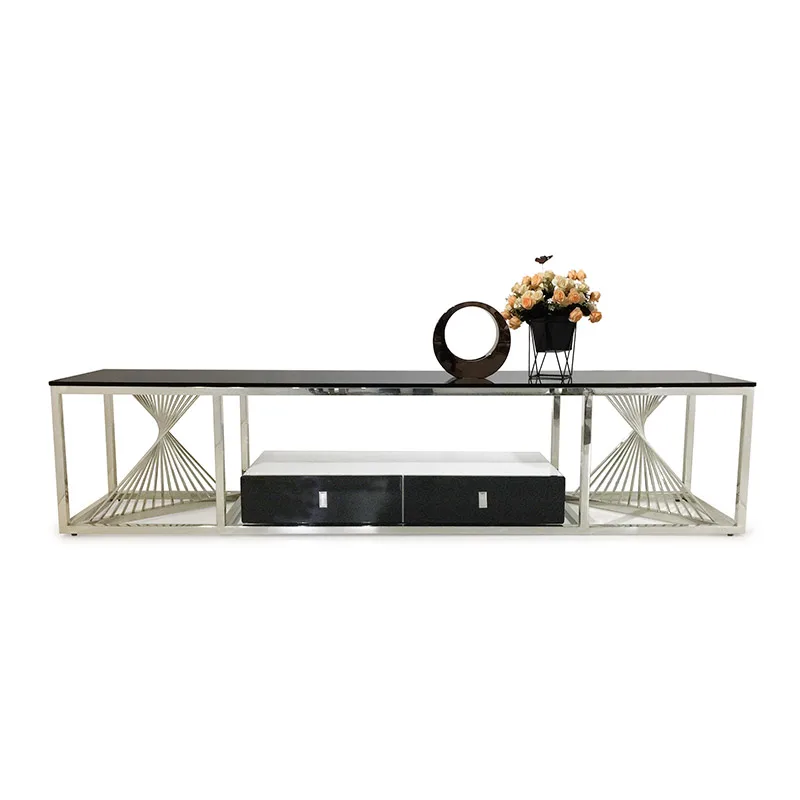 Living design furniture tempered glass stainless steel marble cabinet tv stand  furniture modern