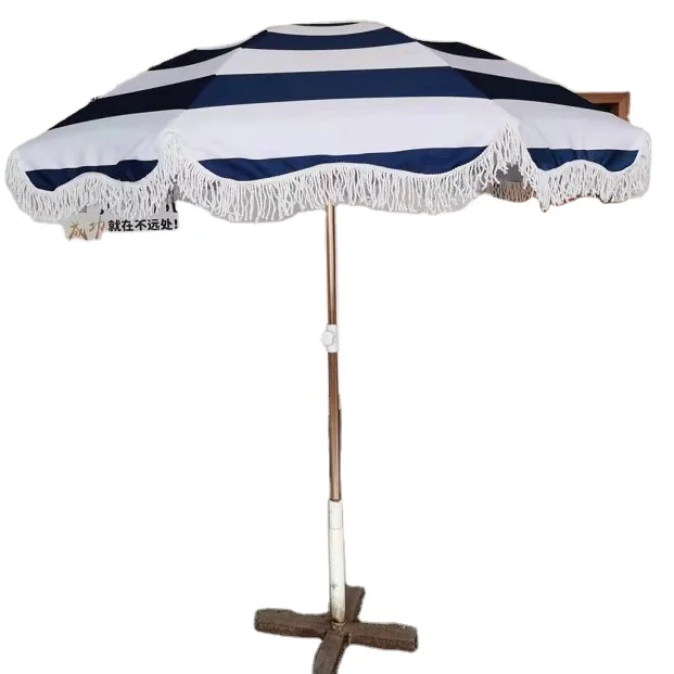 Factory Wholesale Outdoor Garden, Aluminum Romantic Flap Market Patio Pagoda Parasol Sunshade Beach Umbrella With Wave Fringe