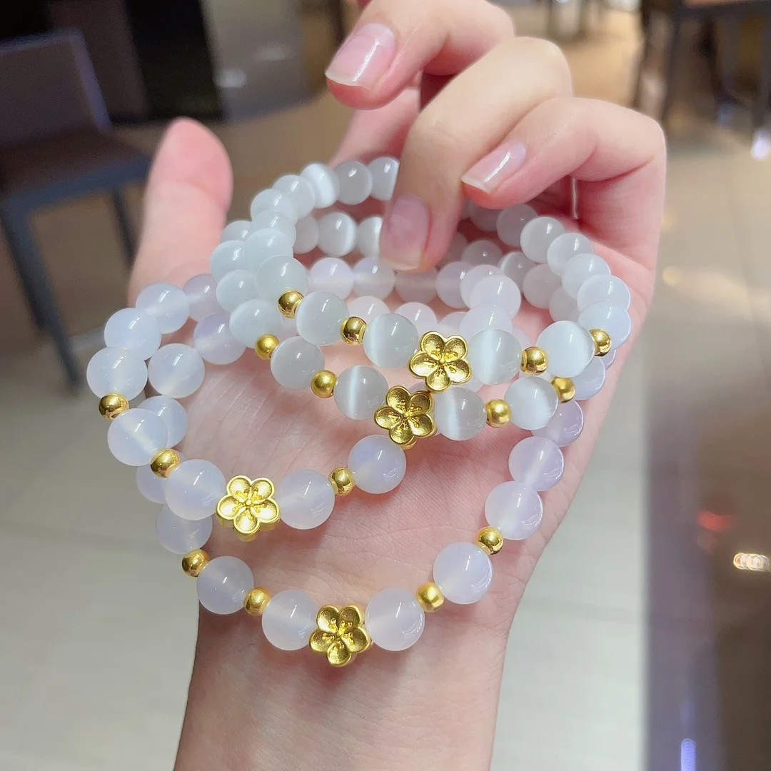 Xinfly Pure 24k real Gold Opal Beads Bracelet Jewelry Women Men Engagement Wedding Bracelets