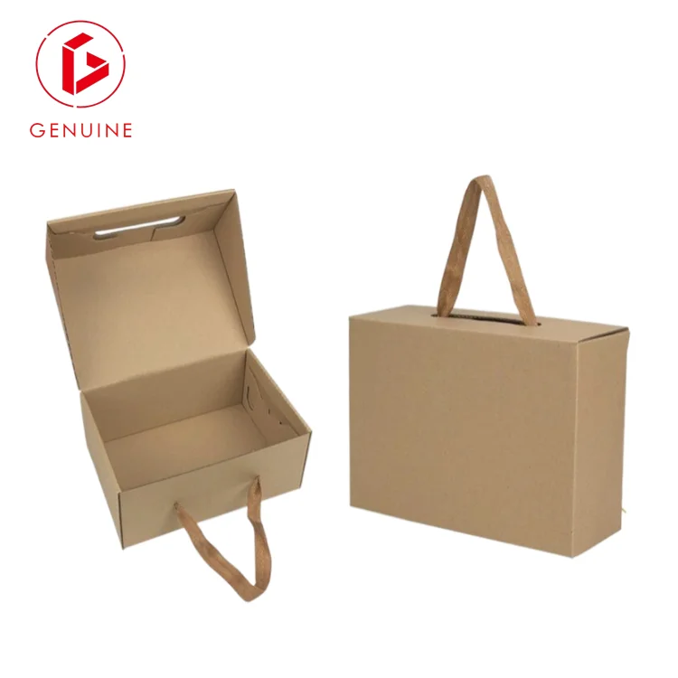Custom foldable ribbon handle corrugated cardboard packaging clothing underwear shoe box