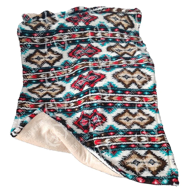 Customized Student Western Aztec Soft Warm Fleece Flannel Sherpa Blanket
