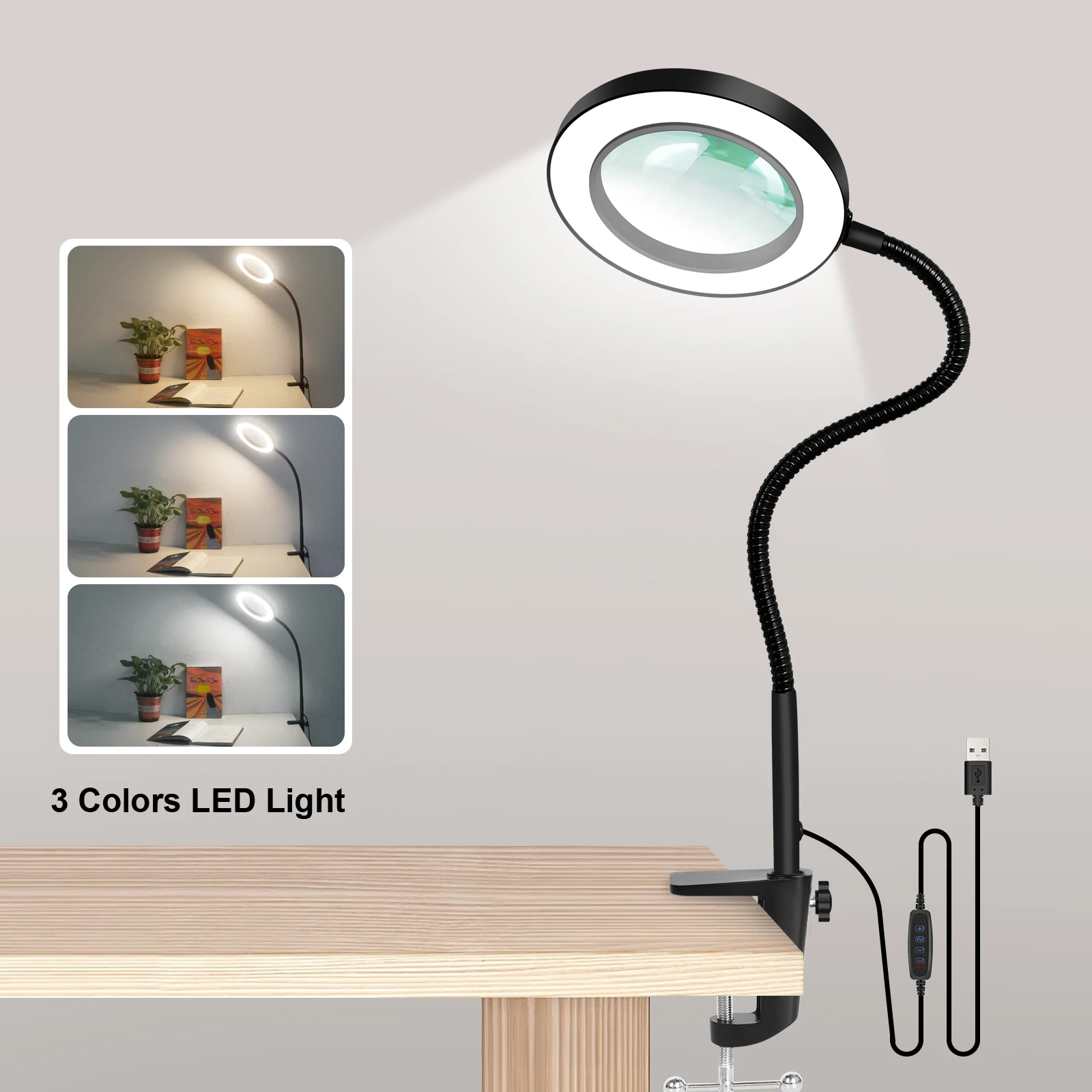 USB 72 LED Light Table Lamp 5X Magnifier High Definition Glass Eye Protection Clamp Clip Modern Design Style Living Room Reading