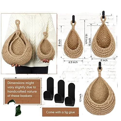Handwoven Boho Jute Rope Foldable Wall Hanging Basket Eco-Friendly Vegetable Fruit Storage for Pantry Foldable Sundries Basket