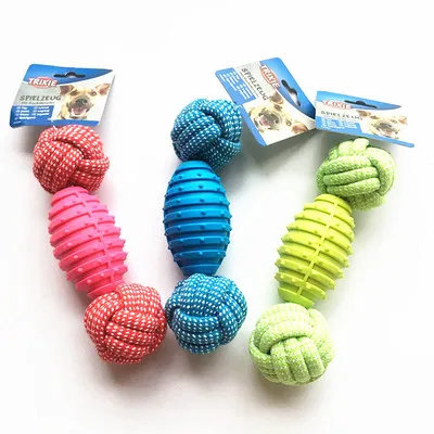 
Pet dog toy ball set, teething resistance, rubber chewing toy, cotton rope knot combination 