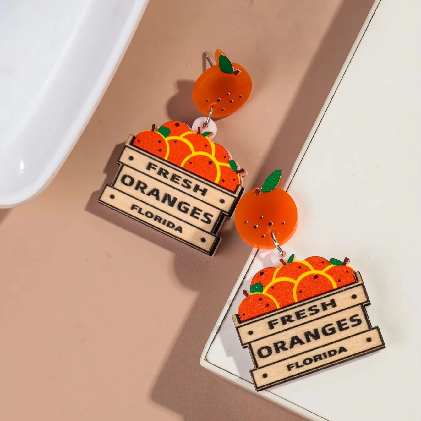 Manufacturer Direct Sales Orange Stand Earrings Personality Cute Design Fruit Acrylic Earrings For Women