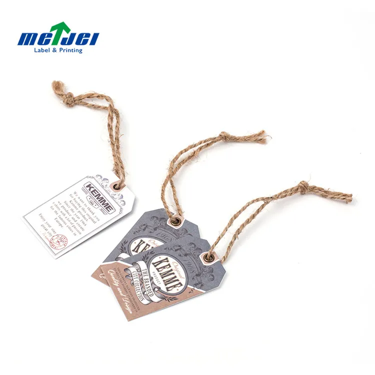 Custom Luxury Garment Swing Tags Clothes Label Print Name Logo Plastic Hang Tag With String Paper Hangtags For Clothing Own Logo