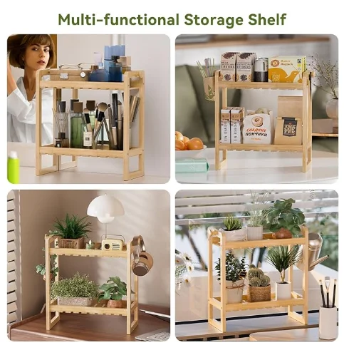 2 Tier Bamboo Organizer Countertop Over Toilet Storage Shelf Display Stand Holder for Kitchen and Bathroom