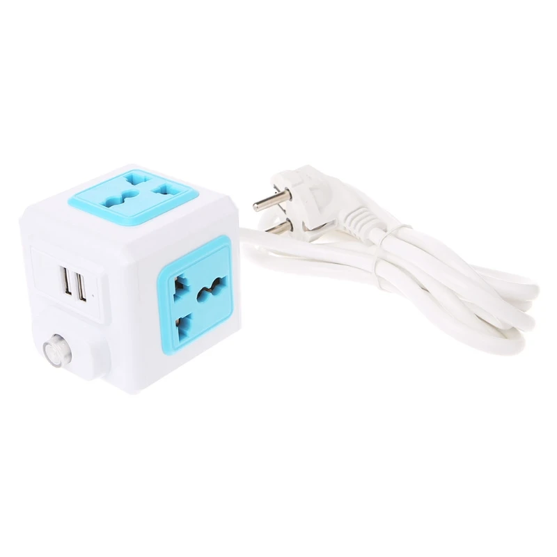 
Square design multi-socket 2USB plug Wall Charger Cube Power Board Strip Socket 