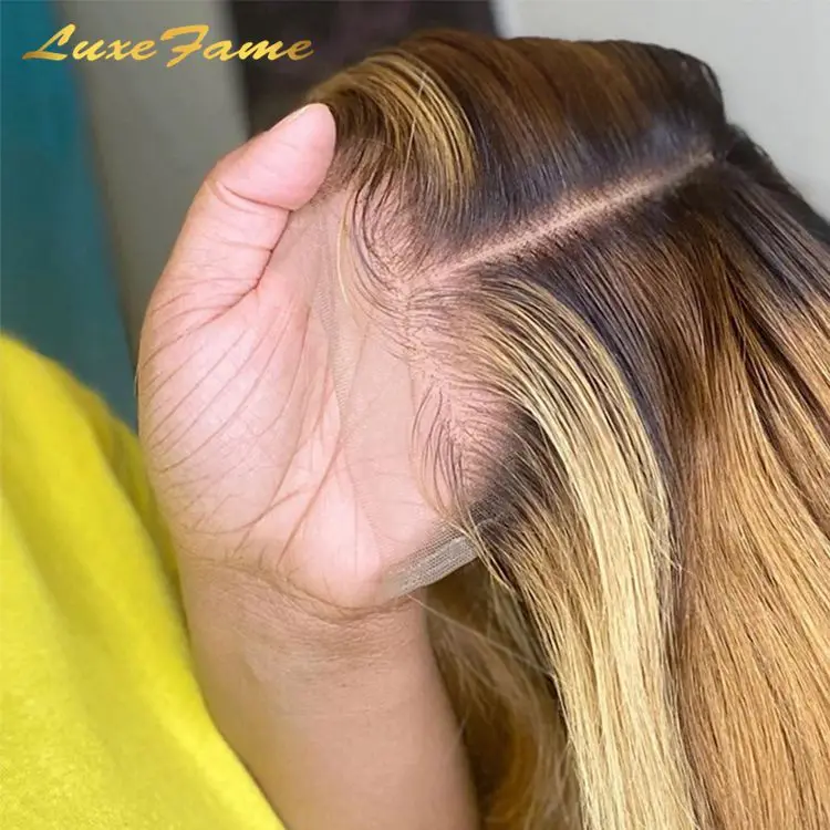 Cutical Aligned 1B 27 Bob Full Lace Wig,Short Ombre Colored Full Lace Wig,Glueless #27 Honey Blonde Full Lace Human Hair Wig