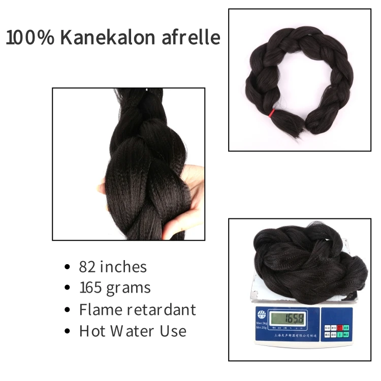 Оптовая продажа синтетических удлинителей Kanekalon 82 дюйма 165 г плетеные волосы kanekalon