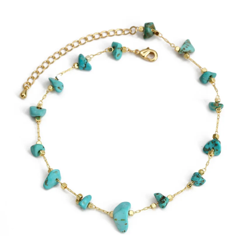 2022 New Arrival High Quality Bohemian Natural Crushed Stone Turquoise Anklet Jewelry