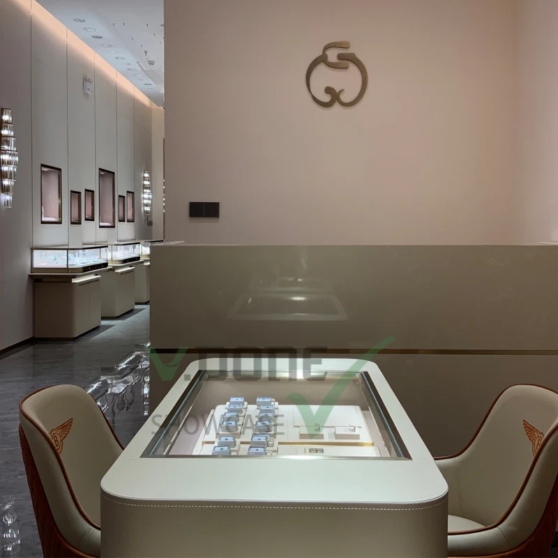 luxury Jewelry Store Design glass Showcase display Cabinet standing jewellery shop counter kiosks  for mall with light