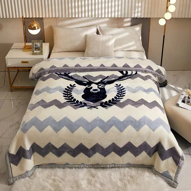 velvet Fleece Blanket for Winter - 2 Ply Heavy & Warm Korean Style Bed Blanket - Reversible Printed Raschel King Size Blanket
