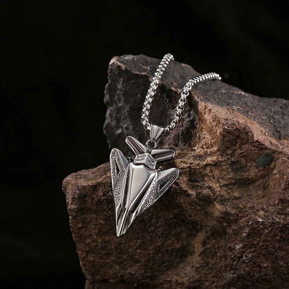 Vintage Punk Viking Man Pendant Jewelry Silver Box Link Chain Stainless Steel Arrowhead Necklace for Man