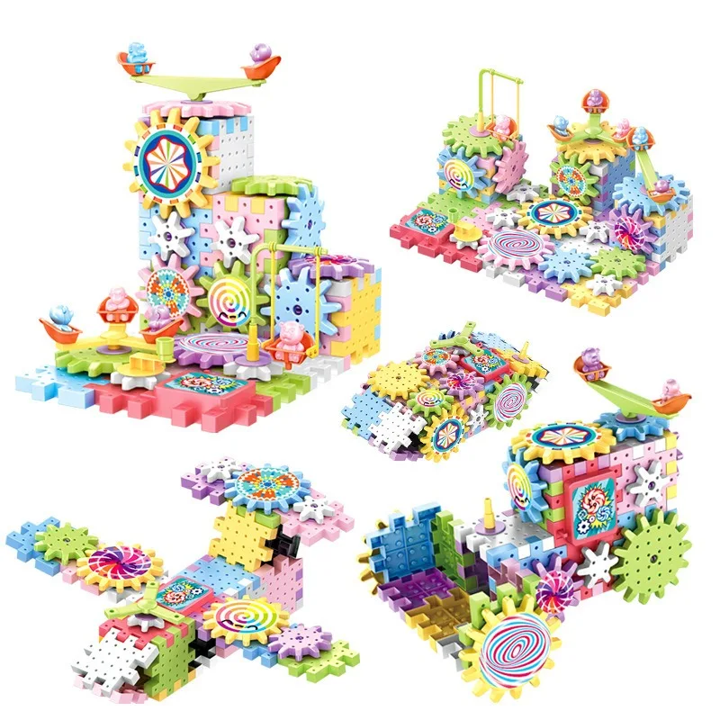 Best Selling 203pcs Blocks Educational Gift Set Bright Color Car Gear Train Building Block Kids Toys