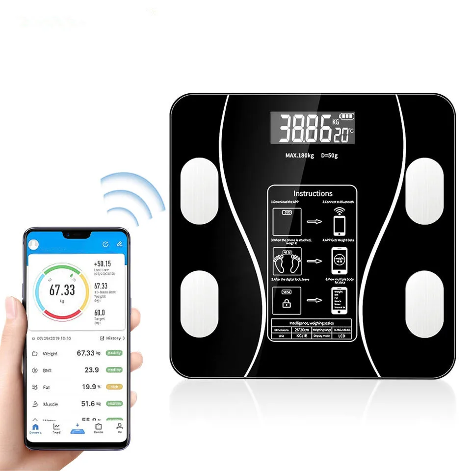 Zhejiang завод Смарт-приложение BMI Bluetooth весы тела анализатор монитор большой ЖК-дисплей Многофункциональный Монитор