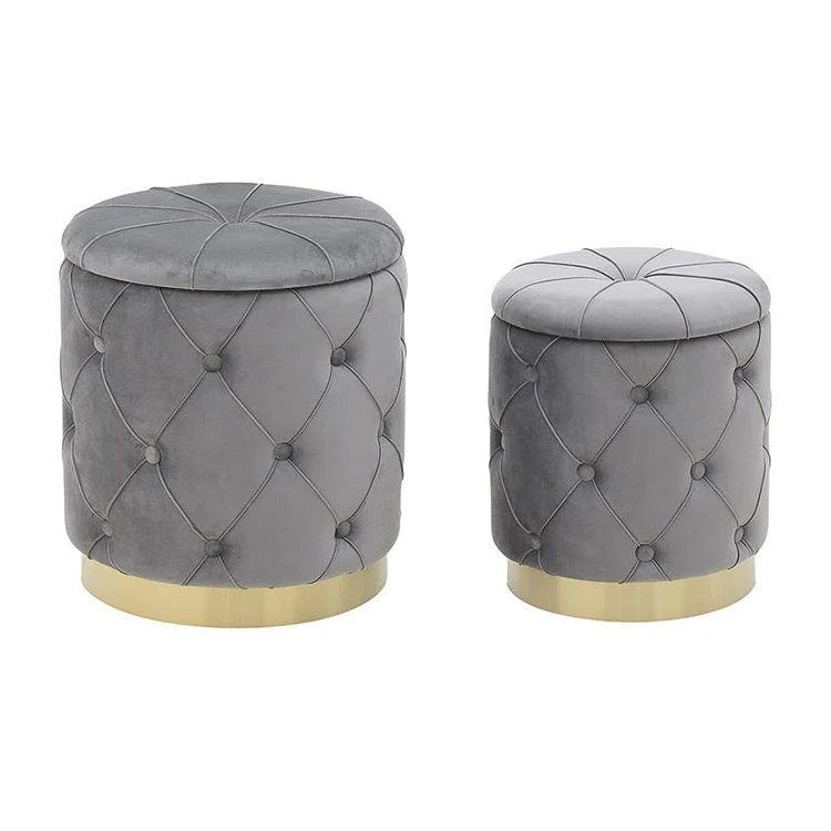 Round seated cloth footstool velvet gold metal base Colorful Ottoman stools