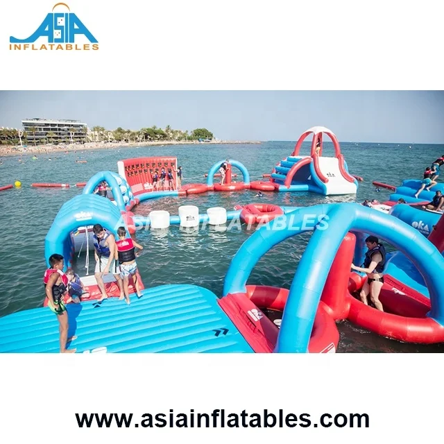 Biggest Floating Aqua Park Playground / Inflatable Water Air Obstacle Course For Business Rental