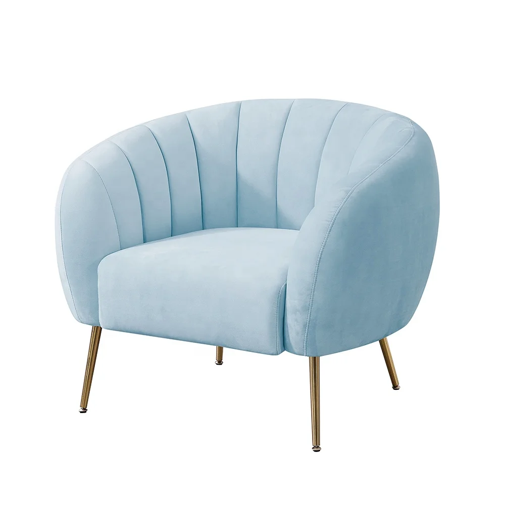 Living room sky blue velvet single sofa modern living bed leisure