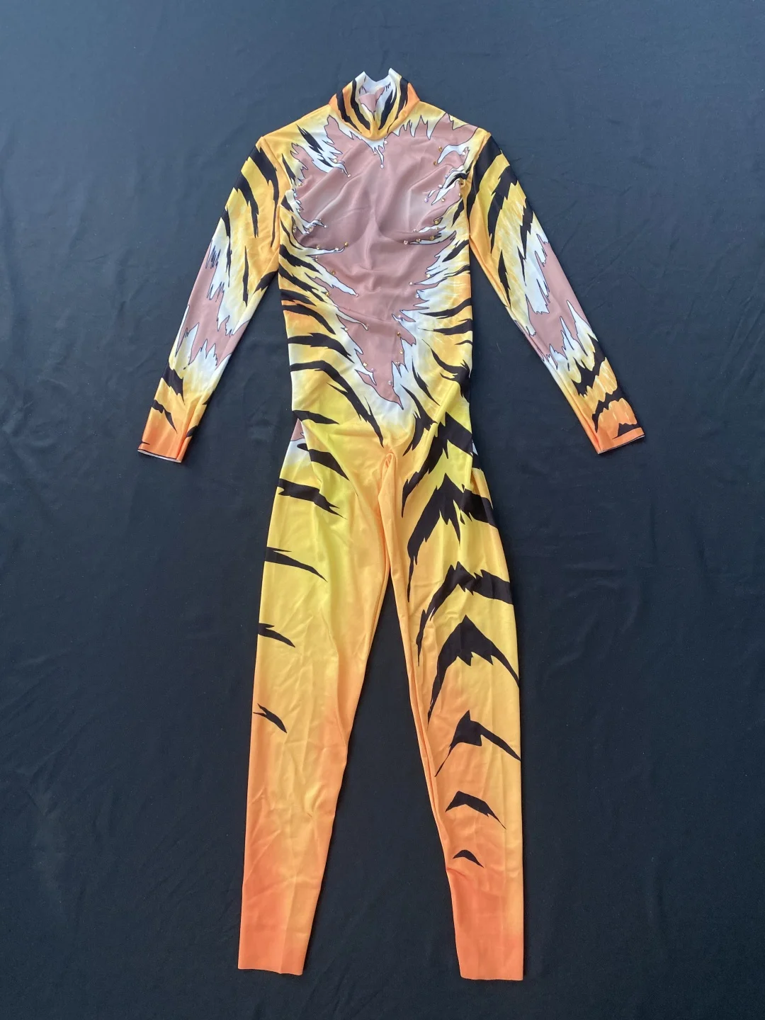 Designer Tiger Print Rhinestone Bodysuits Halloween Show Cosplay Costume Female Rompers Women Stage Performance Bodycon Jumpsuit