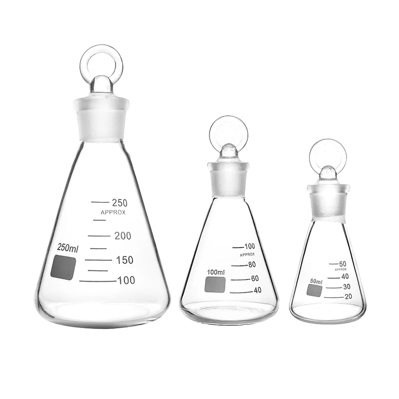 Лабораторная посуда боросиликатная стеклянная коническая колба треугольная колба со стеклянной пробкой