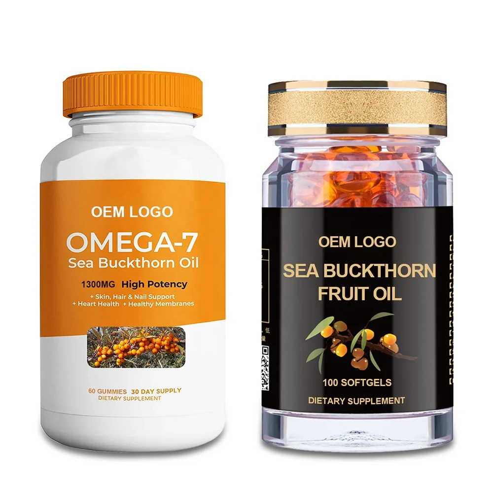 OEM Best Rich Vitamin Healthy Aging Organic 650mg Sea Buckthorn Fruit Oil With Omega 7 Softgels  Capsules