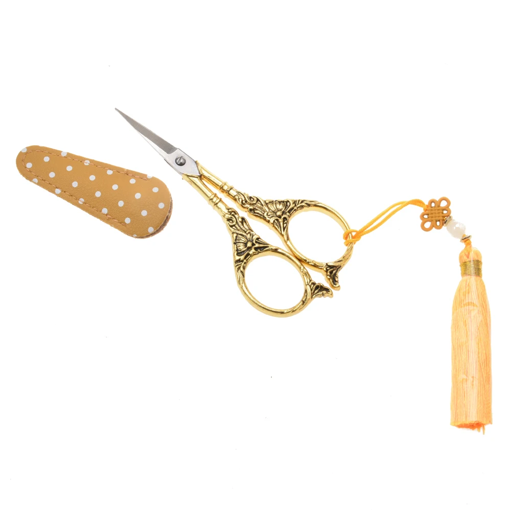 11*5CM Lily Flower Embroidery Scissors Design Custom Crafts Scissors Set With Leather Case And Tassel