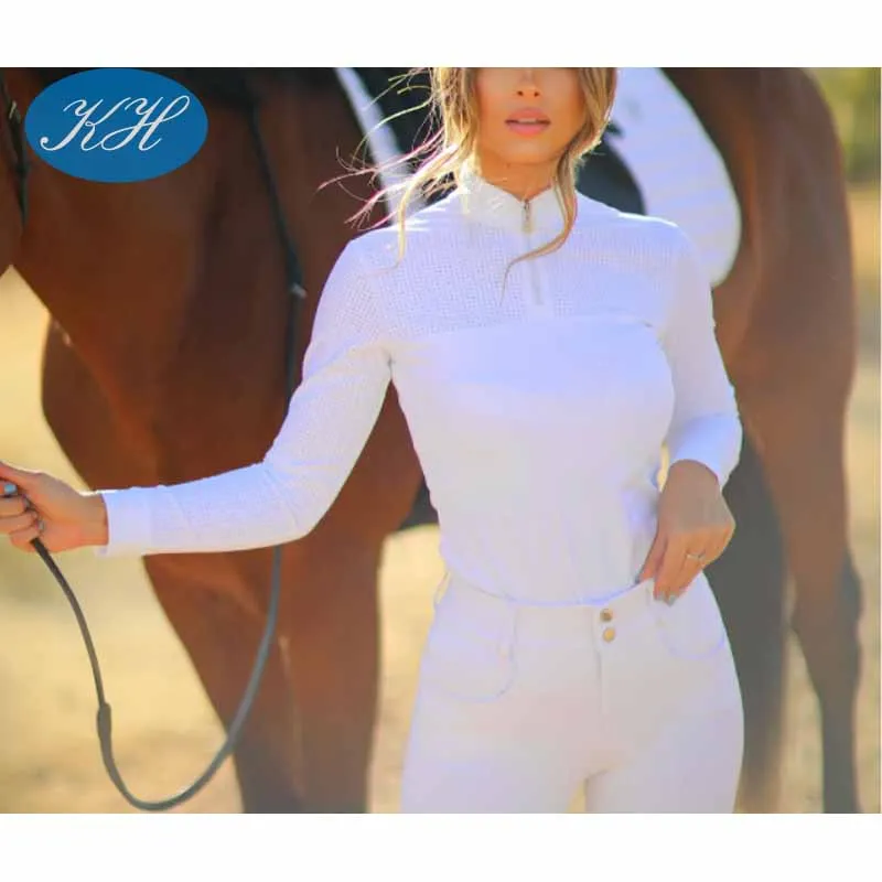 Breathable Air Mesh Equestrian Long Sleeve Show Shirt Horse Riding Tops