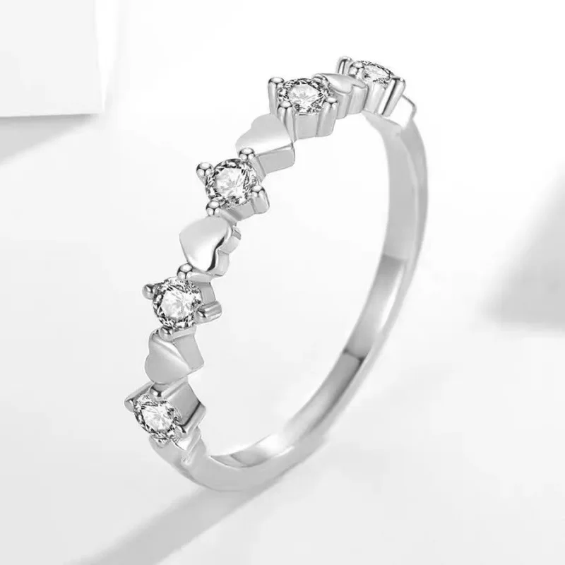Wholesale Valentine Jewelry Love Ring 925 Sterling Silver Daily Cubic Zircon And Heart Shape For Women Rhodium Plated With White