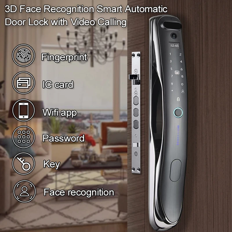 Hot Sale USmart GO APP 3D Face ID Fingerprint Password Card Smart Door Lock with Large-screen Visual Camera