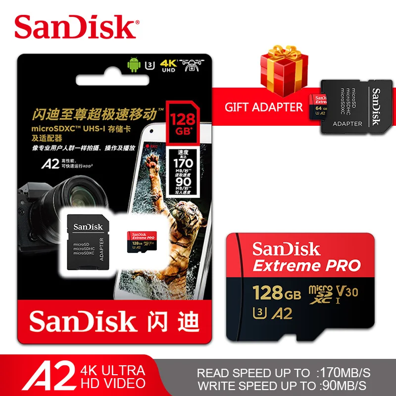 Оптовая продажа SanDisk A2 Extreme PRO micro sd карта 64 Гб высокоскоростная флеш-карта TF/SD для 4K