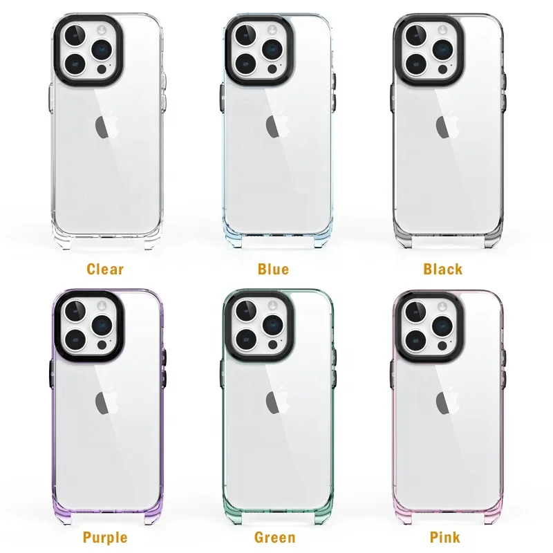 Crystal Clear Rope Phone Case For iPhone 14 Pro With Adjustable Strap Lanyard Anti-Drop Protective Cover