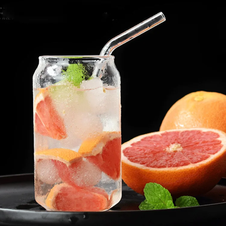 Stock Drinking Iced Coffee Soda Can Glasses Beer Glass Can Cups with Bamboo Lid and Glass Straws