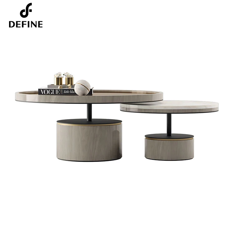 Whosale Modern Luxury Design Sintered Stone Top Soild Wood Base Round Combination Coffee Table Set For Hotel