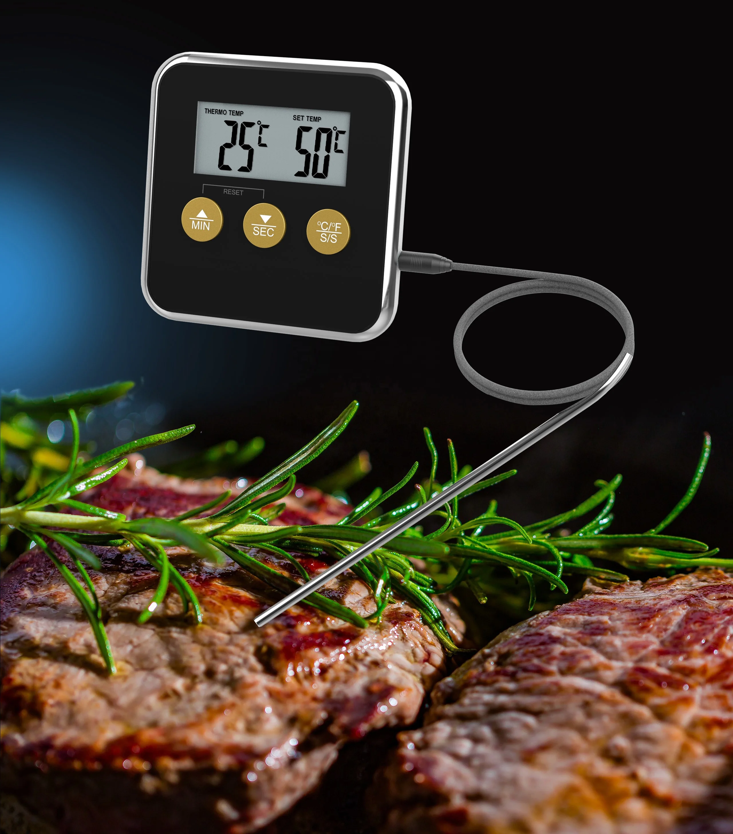 ABS LCD Display Long Wire Magnet Digital Instant Read Oven Meat Thermometer
