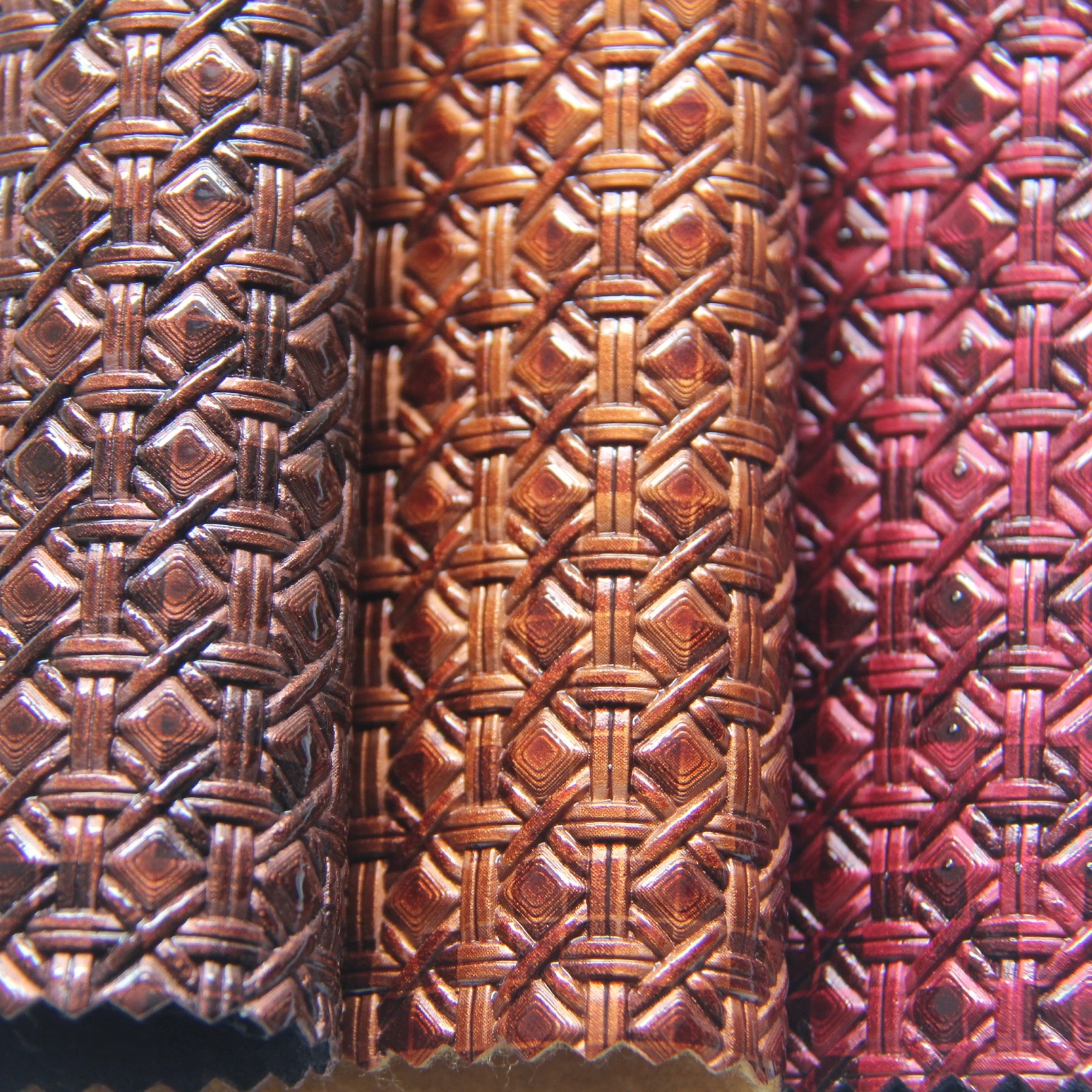Shiny oil weave pattern embossed PU faux leather
