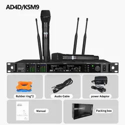 High Quality AD4D Cardioid Handheld Mic UHF Dual Channel True Diversity Digital Wireless Microphone System KSM9 for Studio