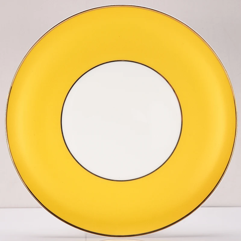 Hot sale Round Colorful  Ceramic Plate Black Steak Plate French Macaron Dessert Plate with butterfly design royal vajillas ceram