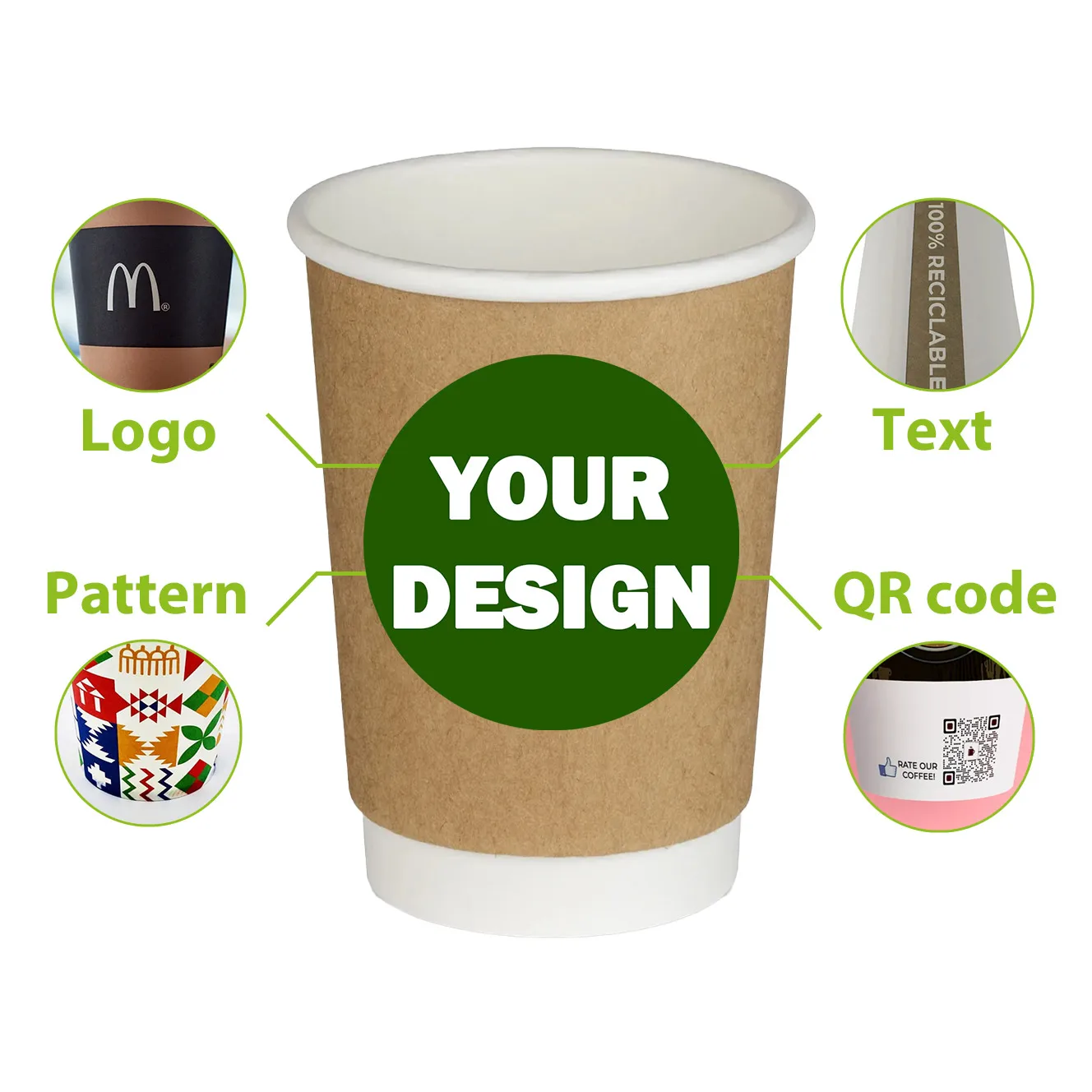 Custom approved disposable coffee paper cups to go hot cup available with lids different volume