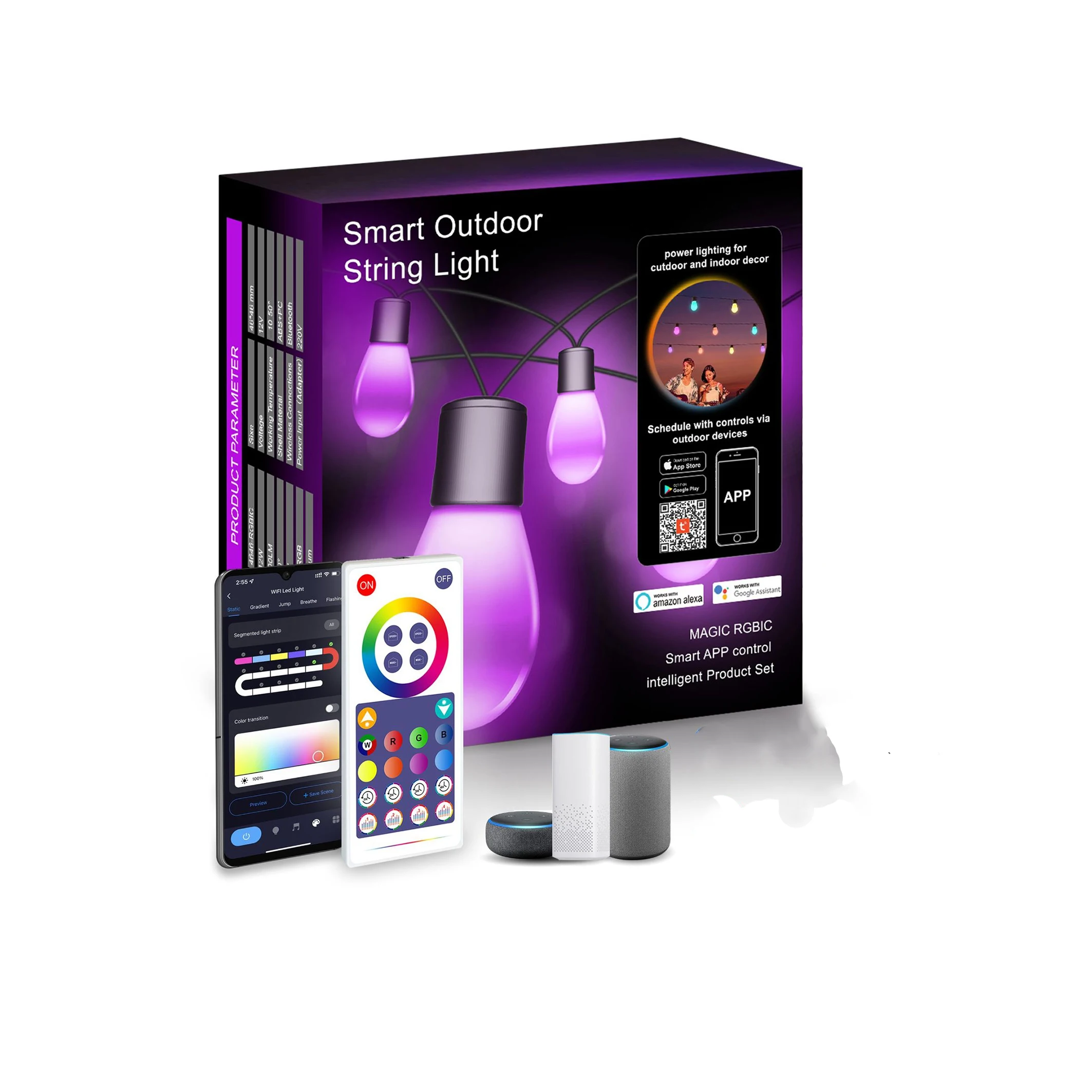 Newish Multi-Color Tuya Smart String Lights With Wifi And App Control Ip65 Outdoor Waterproof Music Led Rgb Tuya String Light