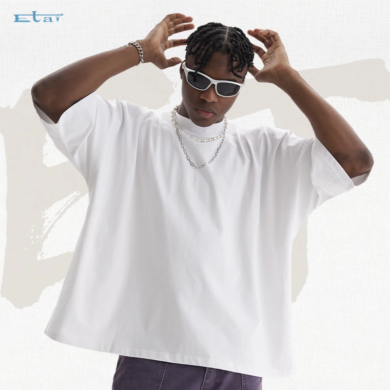 RTS 320gsm 300gsm 100% Cotton T Shirt Oversized Heavyweight Hip Hop Men Short Sleeve Boxy Fit Blank Tee Shirts