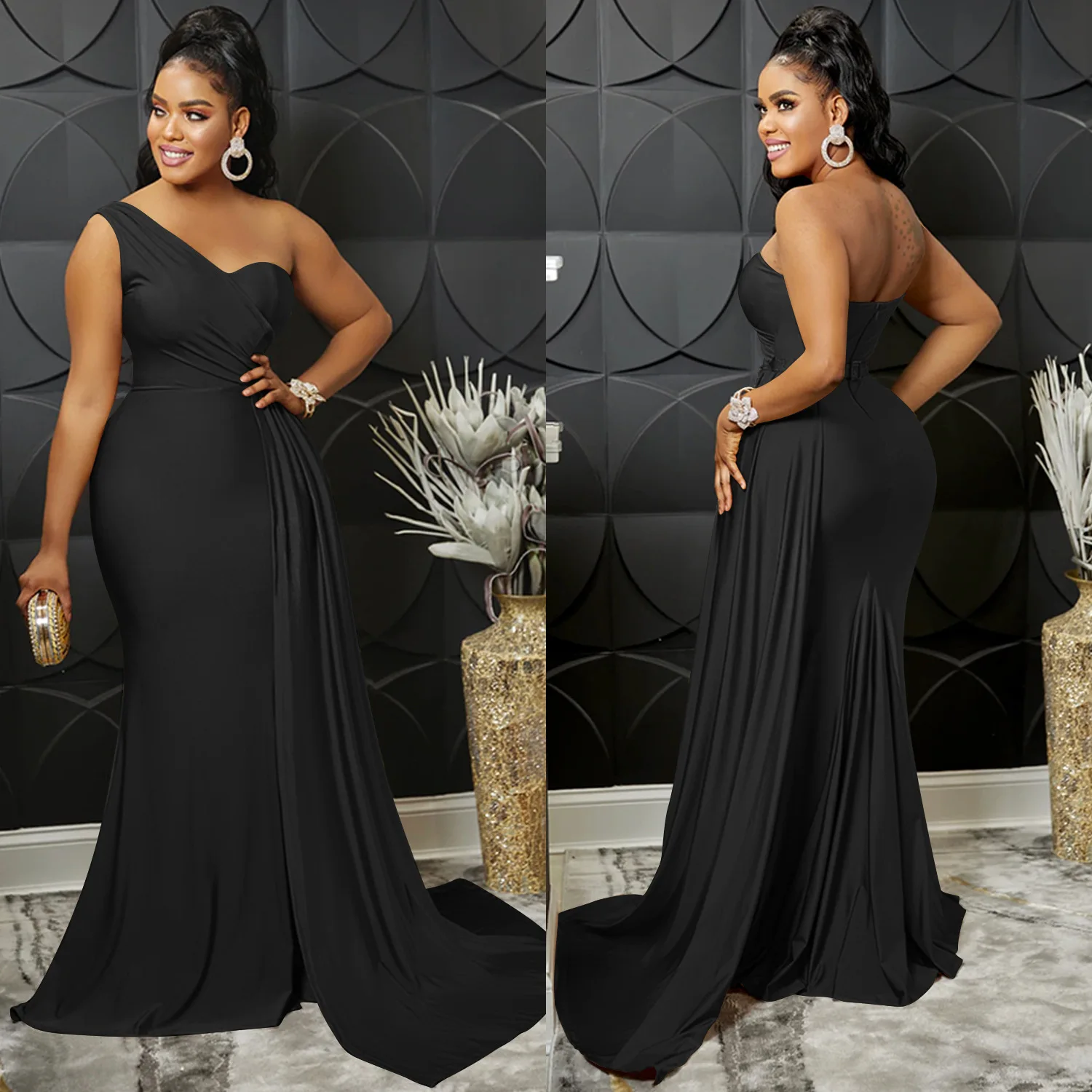 An and N New Fashion Solid Color Party Dress Elegant and Sexy Floor Sweeping Tight Dresses for Women