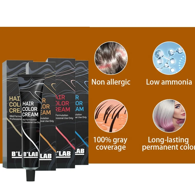 Private Label Natural Hair Color Cream Hair Dye for Professional Salon Semi Permanent Blue Low Ammonia Organic Hair Dye Cream