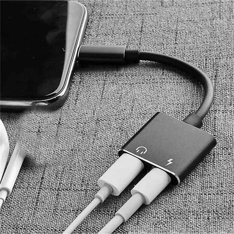 Dual Ports for Lightning Adapter Headphone Jack Audio and Charge Splitter for iPhone X Support Music and Calling Function