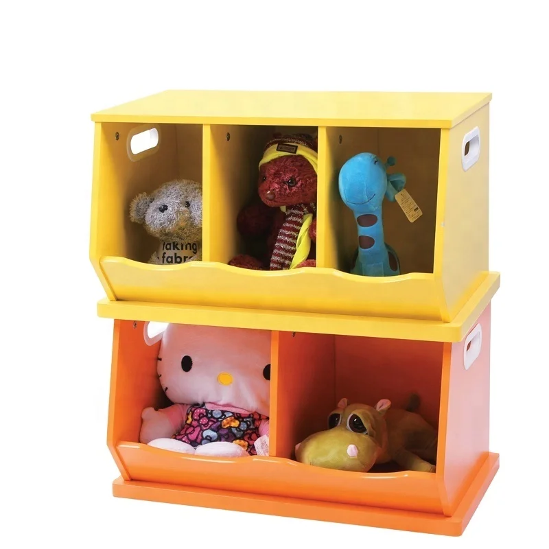 Toffy & Friends Wooden stacked kids toy storage organizer boxes